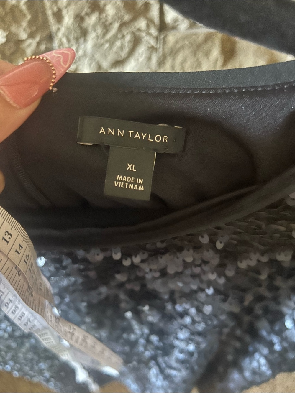 Ann Taylor Sequin Top Silver Black with Silent Zipper - Picture 3 of 4